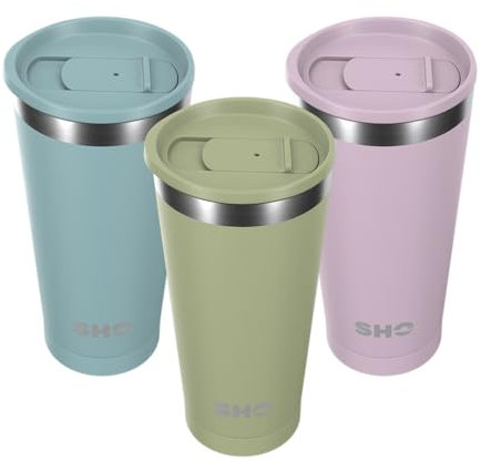 SHO Calix - Insulated Stainless Steel Coffee Cup, Travel Mug & Tumbler - Splash Proof - 500ml - 6 Hours Hot & 12 Hours Cold - Reusable, BPA Free, Thermal Vacuum Flask (Sage, 500ml)