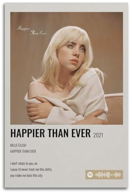 LYZYYW Billie Eilish Happier Than EverLeinwand-Kunstalbum, Poster, Hip-Hop-Künstler, Leinwand, Malalbum, Ölgemälde, Dekoration, Teenager, Zuhause, Büro, 40 x 60 cm, ungerahmt, 37