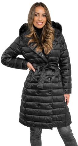 BOLF Damen Wintermantel Winterjacke Mantel Steppjacke Daunenjacke Outdoorjacke Wärme Pufferjacke Leichte Reißverschluss Stehkragen Kapuze Zip Freizeit Sport Basic Casual 5M3159 Schwarz S [D4D]