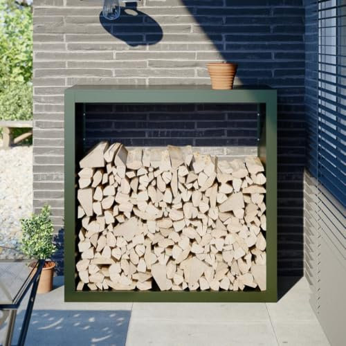 Xichuzi Brennholzregal Grün 100x40x100 cm Stahl, Kaminholzregal Aussen, Holzstapelhilfe, Carport, Sichtschutz Garten, Kaminholzregale - 850971