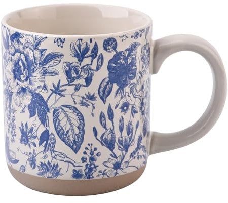Sweet Water Decor Blue Delft Stoneware Coffee Mugs - 14oz Cute Coffee Mugs for Hot & Cold Drinks - Dishwasher & Microwave Safe - Spring Home Decor and Gift - Ideal Tea & Espresso Mugs