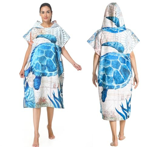 MOKANI Badeponcho Damen & Herren, Ultraleicht Und Schnelltrocknend, Kapuze Surf Poncho Handtuch auf Surfen Schnorcheln Wassersport für Erwachsene（Mit Knöpfen, 108Lx82W cm）