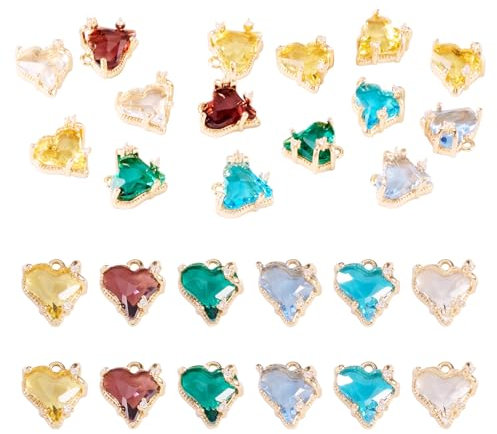 Sparkeads 15 Stück Zirkonia-Herz-Charms, Herzanhänger, Kristallanhänger, Mikro-Pavé-Fassung, CZ-Glas-Anhänger für Schmuckherstellung, Armband, DIY, Damen, Halskette, Ohrringe, Choker-Zubehör, Metall