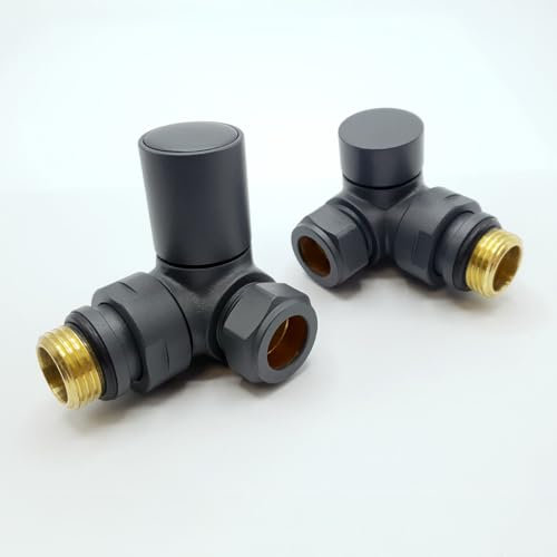 Lux Heat Corner Anthracite Grey Manual Round Radiator Valve Set