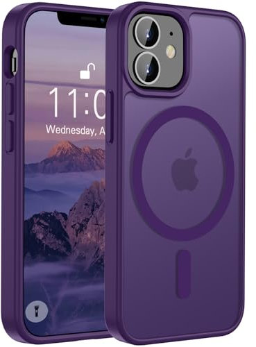 ORDA Custodia magnetica per iPhone 11, compatibile con MagSafe, custodia per iPhone 11, retro opaco traslucido, sottile, di grado militare, a prova di caduta, cover protettiva rigida 6.1-viola scuro