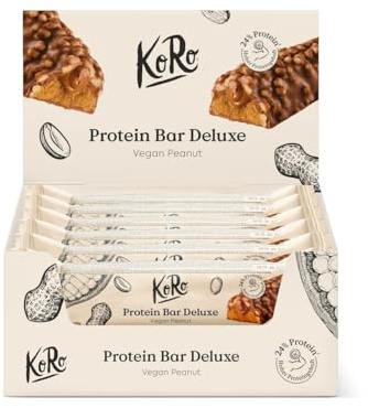 KoRo - Protein Bar Deluxe Vegan Peanut 12 x 55 g - Hoher Proteingehalt - Vegan - Mit Maltit und Sucralose gesüßt