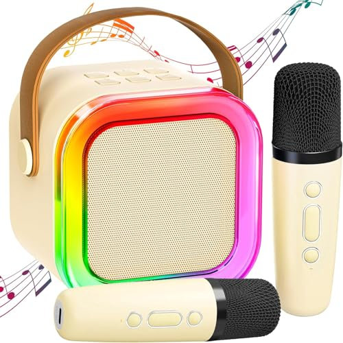 Karaoke Machine,Mini Karaoke Machine, Kids Gift Ideas, Kids Present, Singing Gift, Bluetooth Speaker, Christmas Toys, LED Lights, Childrens Gift, Best Gifts Toys for Girls and Boys Cream Beige