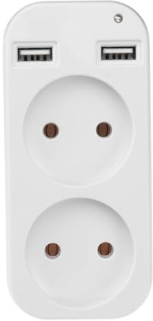 FIXOSHEE Adaptador de Enchufe Doble con Doble USB Regleta para Compatible con Enchufes Europeos y Ligera para Hogar y Oficina