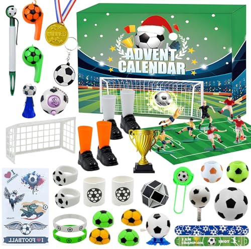 SERTAS Fußball Adventskalender 2025, 24 Tage Fussball Weihnachts Countdown Adventskalender mit Fußballspielzeug Zubehör Geschenke für Jungen
