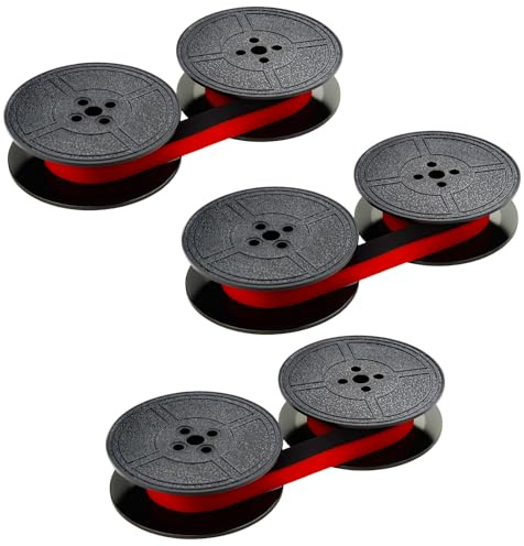 Nasxkji 3 Stück Farbband Schreibmaschine Schwarz-Rot, 8 m x 12,7 mm | 3 schwarz-rote Rollen, 8 m x 12,7 mm, Universalspule, ideal für zweifarbigen Schreibdruck