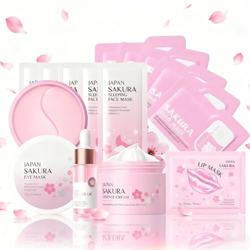 Sakura Gesichtspflege Set-Weihnachtsgeschenke für Frauen-mit Vitamin C & Niacinamide für strahlende Haut - Pflegeset gegen Unreinheiten - Geschenke für Mama Geschenk- Mama Geschenk