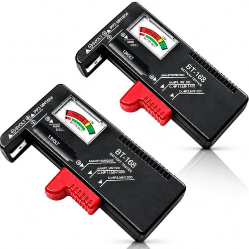 2PCS Testeur de Piles Universel, Testeur de Piles pour AAA, AA, C, D, 9V et Piles à Bouton, Contrôleur de Tension de Batterie, Indicateur de Charge