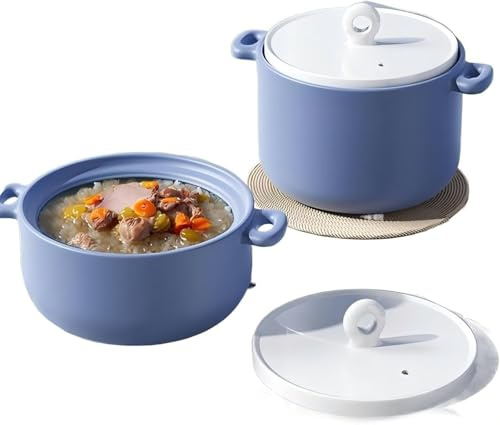 Keramik-Auflaufform mit Deckel, 3 Quart Hochtemperatur-Tontopf, ofenfest zum Braten und langsames Kochen, rissfestes Steingut, für Familienessen und Unterhaltung