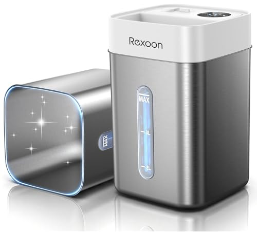 4.6L Luftbefeuchter Schlafzimmer Edelstahl, 26 dB leise Humidifier, Top-Fill für Baby, bis 30H, Raumbefeuchter mit 360 grad Drehdüse für Kinderzimmer, Pflanzen,Timer (2-4-8 Std),7-Farben-Nachtlicht