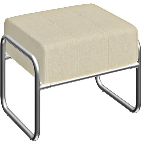 HOMCOM Fußhocker Dick Gepolstert mit Stahlbeinen Chenille-Stoff Beige