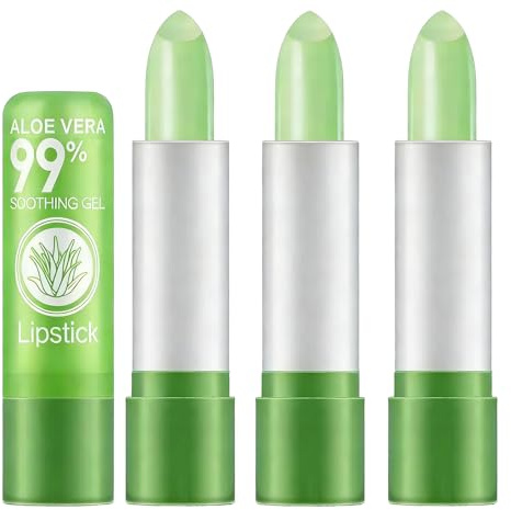 CBMZHF Juego de 3 barras de labios con cambio de color de aloe vera, nutrientes de larga duración, bálsamo labial hidratante, cambio de color, temperatura mágica,