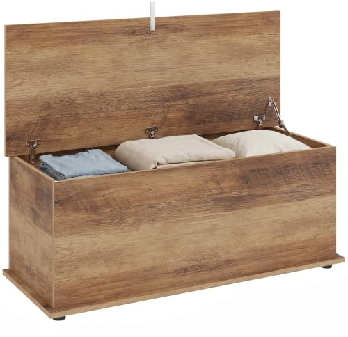 HOMCOM Cassapanca Contenitore da Interno 113L Baule Effetto Legno Marrone
