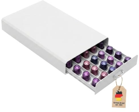 INTIRILIFE Aufbewahrungsschublade für 50 Kaffeekapseln- Kompatibel mit Nespresso Kapseln -38.2 x 23.2 x 5,6 cm- Kapselhalter Schubfach Schubkasten Aufbewahrungsbox in Weiß Kaffee Kapselmaschine