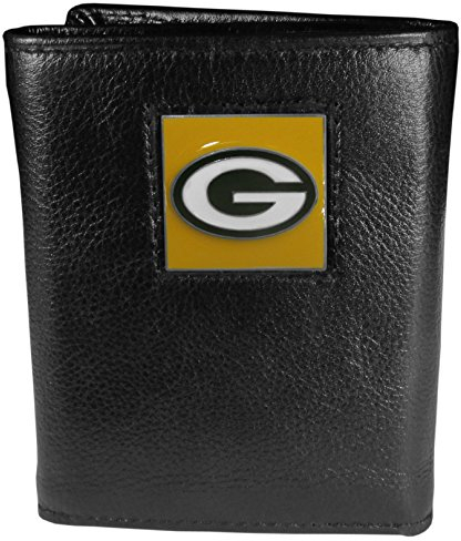 NFL Siskiyou Sports Mens Green Bay Packers Deluxe Leather Tri-fold Wallet Packaged in Gift Box One Size Black