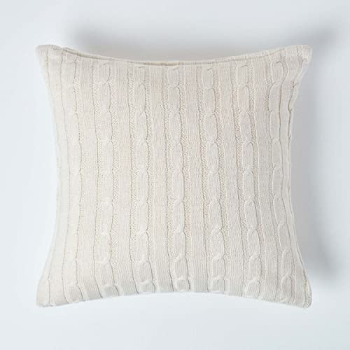 HOMESCAPES - Cable Knit - Cushion Cover Natural - 100% Cotton - 18 x 18 Inches - Washable