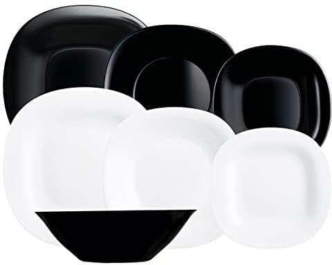Luminarc Carine Moderne - Vajillas combinadas, Vidrio sodo, Blanco y Negro, 19 Piezas