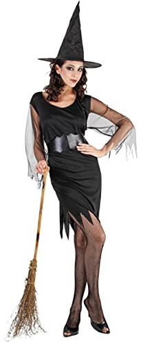 DEGUISE TOI - Déguisement sorcière manches en tulle femme Halloween - Robe - Ceinture - Taille Unique (40) - Noir - Déguisements adultes - 100% Polyester - A la main - Halloween