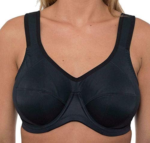 Gem Womens High Impact Sports Bra Underwired Plus Size Sports Bra Large Bosom Bra 38DD Black