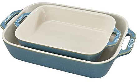 Staub Rechteckiges Auflaufformen-Set, Auflaufform, Keramik, 2-teilig, rustikales Türkis