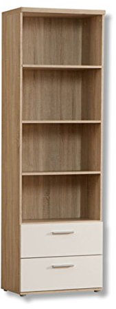 FORTE Winnie Regal mit 2 Schubladen, Holzwerkstoff, Sonoma Eiche / Weiß, 34,8 x 60,2 x 189,1 cm