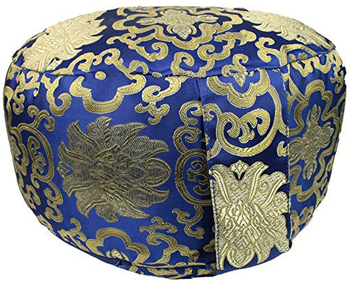 maylow Yoga mit Herz Brokat Meditationskissen Yogakissen geeignet für Anfänger und Geübte 33 x 15cm abnehmbaren Bezug waschbar Bio-Dinkelspelzfüllung individuell Sitzhöhe anpassen Innenkissen (blau)