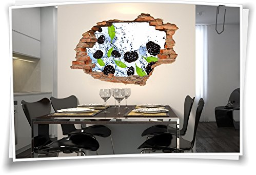 3D Wanddurchbruch Wandbild Wandtattoo Aufkleber Obst Brombeeren Küche Gemüse, 120x80cm