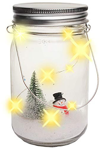 alles-meine.de GmbH LICHT Dekoglas - 5 Stück LED - Schneemann & Tannenbaum - mit Henkel - Leuchte im Einmachglas - Flasche - Weihnachtsflasche Weihnachten - Dekoflasche - Lichter..