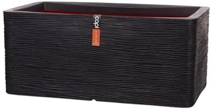 Capi Europe - Gefäß rechteckig Rib NL - 73x39x32 - Schwarz - Öffnung Ø31 - Blumentopf für den Innen- und Außeneinsatz - Bruchsicher - 100% recycelbar - KBLR963