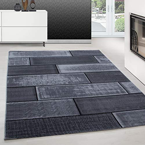 Teppium Moderner Kurzflor Teppich Läufer Flur 80 x 150 cm Schwarz - Flauschiger Teppich Waschbar, Steindesign, Pflegeleicht, Weich - Ideal als Bettvorleger im Schlafzimmer und Küchenläufer
