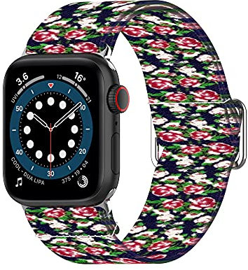 VENTER Bracelet de Montre élastique en Nylon Compatible avec Apple Watch 40mm 38mm, Bracelet de Rechange Extensible pour iWatch Series 6/5/4/3/2/1/SE Rose Bleue
