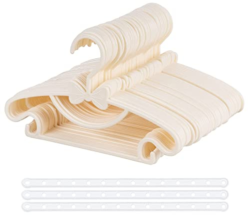 Baby Kleiderbügel Beige, 40 Stück Babykleiderbügel Set mit Süßen Bögen, rutschfest Kinderkleiderbügel - 29.5cm mit 3pcs Platzsparend Kleiderbügelketten für Kleinkindergarderobe