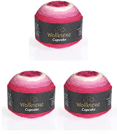 Cupcake 3 x 150g Strickwolle 450 Gramm Wolle zum Stricken und Häkeln Babywolle türkische Wolle Farbverlaufswolle (beere weiß 3010)