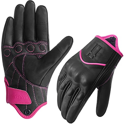 Harssidanzar Gants de Moto à écran Tactile en Cuir de chèvre à Doigt Complet pour Femmes GL016EU,Rosenoir,Taille S