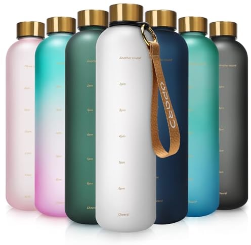 Opard 800ml/1000ml Motivational Water Bottle with Time Markings to Drink, Reusable Plastic Bottle with BPA Free Tritan for Gym and Sports