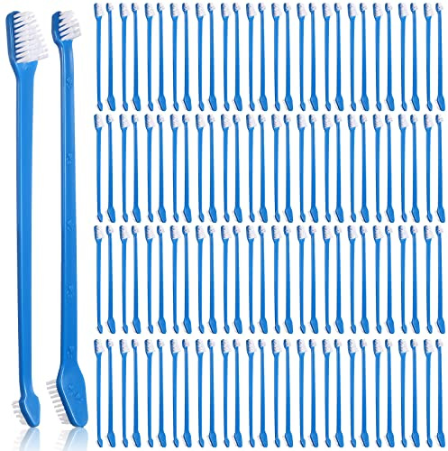 Gerrii 200 Count Dog Toothbrush Double Headed Long Handle Soft, Blue