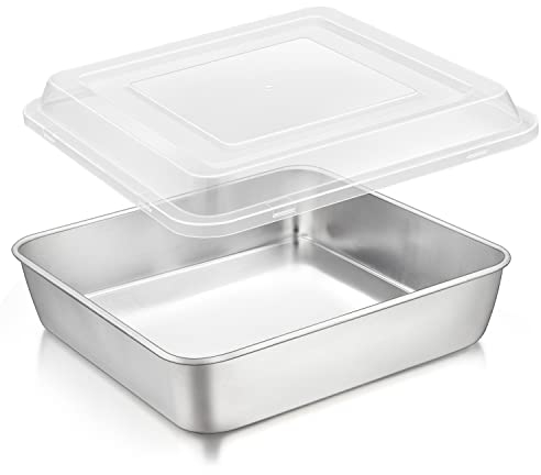 Herogo Kuchenform, Edelstahl Tief Backblech mit Deckel, Quadratische Ofenblech Fettpfanne Kuchenblech zum Backen Kochen, Ideal für Kuchen Brownie Lasagna, Spiegelfinish & Spülmaschinenfest (24x5 cm)
