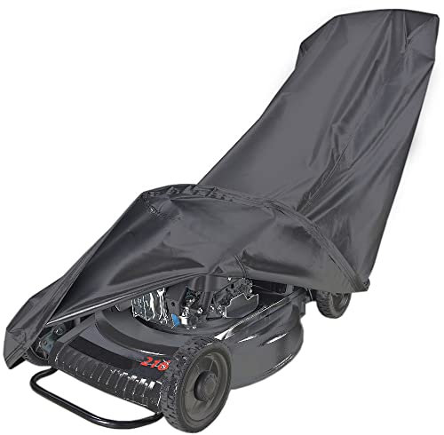 Amberr Lawn Mower Cover-Heavy Duty 600D Waterproof Push Mower Cover,Lawnmower Cover Waterproof Outdoor-Full Protection against Water,UV,Wind,Fit with Drawstring, Black 600D