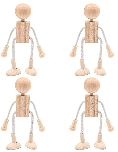 Alnicov 4 Stück Holzfiguren zum Bemalen von Figuren, DIY kleine Puppen, zum Bemalen von Holzpuppen, Dekoration, Lernspielzeug
