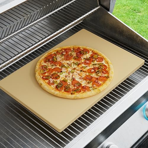 Caprihom Large Pizza Stone 20 x 13.5 for Grill Rectangular Thick (0.67”) Baking Pizza Stone for Oven Heavy Duty Cordierite, Ideal for Baking Pizzas - Includes Scaper
