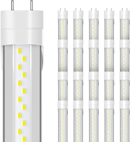 20-Pack T8 Led Bulbs 4 Foot, 24W 3600LM 6500K Daylight 4' T8 Led Light Bulbs, Ballast Bypass, G13 Base Type B Dual-End Powered 4ft Led Tube Light, Led Replacement for Fluorescent Tubes