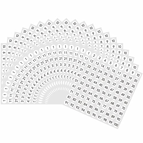 HYBSK 2000 Stück 1 bis 100 Zahlen-Etiketten, 1 cm, runde Punkte, Aufkleber für Lagerung, Organisation, Boxen, Mülleimer, Werkzeugkasten, Schließfach – 20 Blatt (weiß)