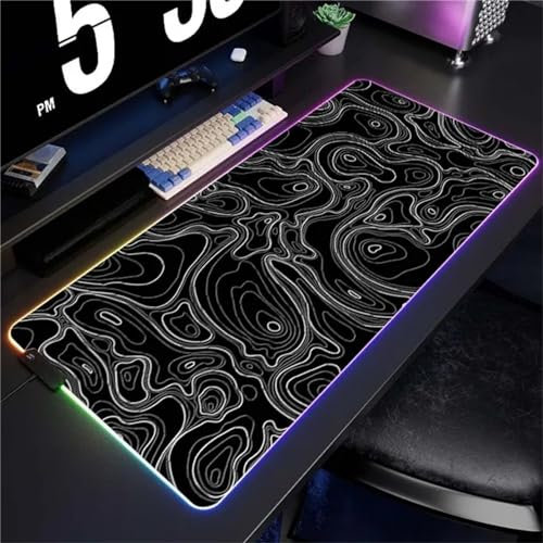 RGB Tapis de Souris Gaming Grand Tapis de Souris XXL 800x300x4mm 14 Modes d'éclairage LED Lumineuse Tapis de Souris Mouse Pad Rétroéclairage pour Gamer Clavier PC, Topographique Noir
