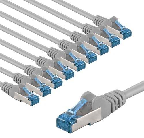 goobay Lot de 10 câbles réseau CAT 6A - Câble patch blindé S/FTP/CU - Câble Ethernet PiMF LSZH/Cat 6a - 10 Gbits - Gris - 10 x 2 m 66024