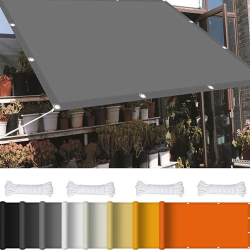Filet Protection Balcon Piscine 7 x 8.5 m 98% UV Protection,Polyester, Rectangulaire Toile Ombrage Imperméable avec Oeillets avec Cordons pour Patio Jardin Terrasse, Gris Clair