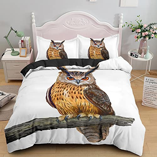 NDXRWDZR Bettwäsche 155x220 Eule Bettwäsche-Set mit Reißverschluss Schließung für Kinder Weicher Atmungsaktive Mikrofaser Bettbezug + 2 Kopfkissenbezug 80x80 cm